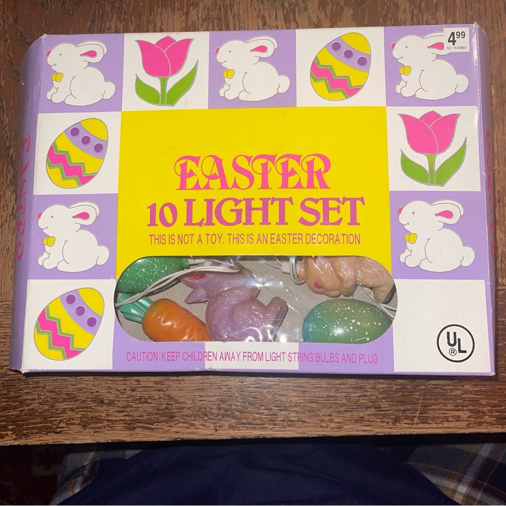 Vintage Blow Mold Easter 10 String Light Set Eggs Bunnies Carrots Tested Works